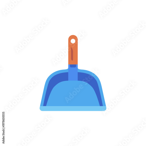 plastic blue dustpan, cleaning tool, colorful vector flat style illustration