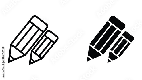 Contrasting pair of pencils depicted in black and white graphics