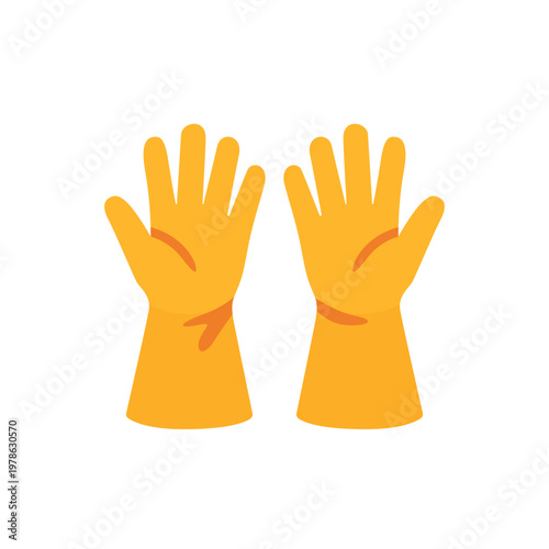 rubber yellow gloves, cleaning protection, colorful vector flat style illustration