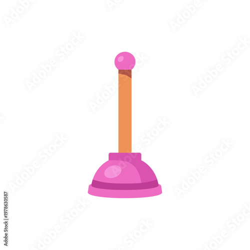 pink plunger, bathroom cleaning tool, colorful vector flat style illustration