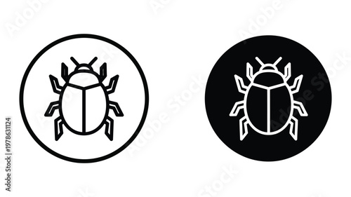 Contrasting beetle icons in white and black circular backgrounds
