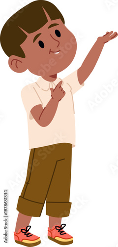 Boy Pointing Up Cartoon Style