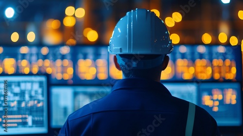 a sophisticated oil refinery operations monitoring center, a massive ultra-wide digital display wall visualizing real-time chemical processing flows and pressure levels.