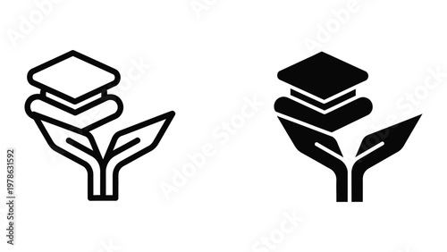 Contrast of graduation and education symbols with a plant motif