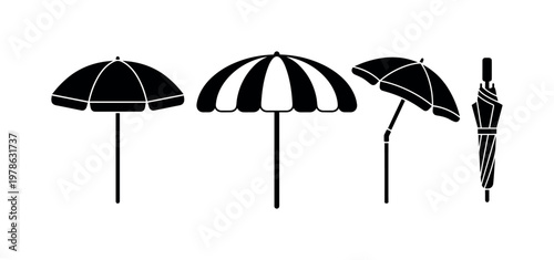 Beach umbrella canopy with central pole, striped beach umbrella wide shade, tilt beach umbrella angled design, compact travel