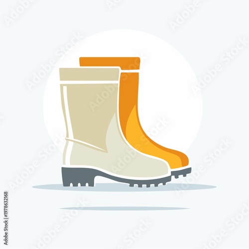 Illustration of beige and orange rubber boots, concept of weather protection