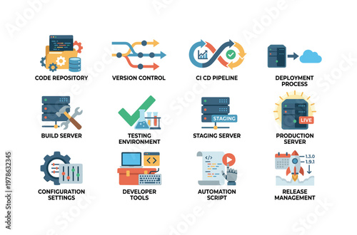 Cloud development and deployment with code repository, version control, CI CD pipeline, deployment process, build server, testing