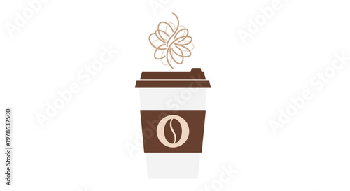 Brown Coffee Cup With Coffee Bean.