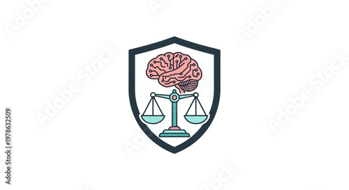 Brain with scales shield logo symbol.