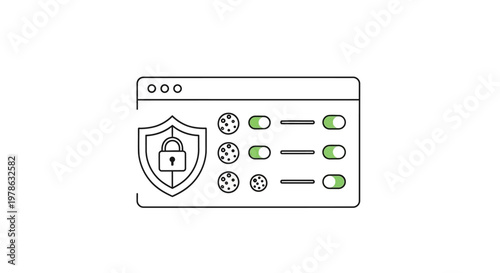 Digital security shield with lock icon.