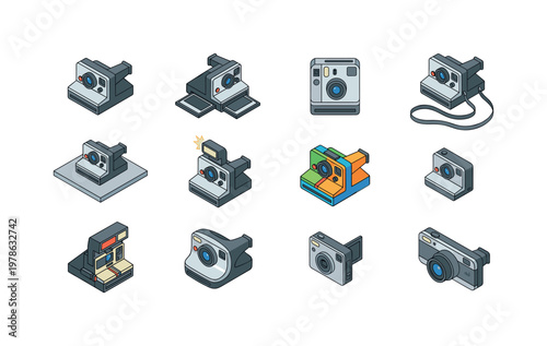 Instant camera device, instant camera open back, instant camera front view, instant camera with strap, instant camera on table,