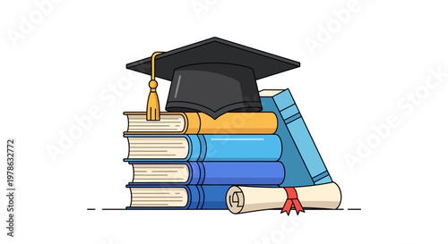 Graduation Cap and Stacked Books.