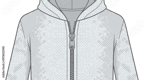 Close-up of a Zip-up Hoodie with Front Zipper and Drawstrings.