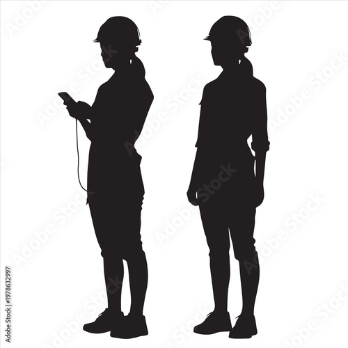 A crowd of black vector silhouettes features business people, a standing woman, and a family with children walking alongside a businessman and a group of people