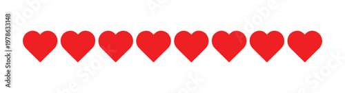 Red hearts forming horizontal line on transparent background simple seamless pattern for valentines day.