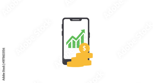 Smartphone with money and graph.