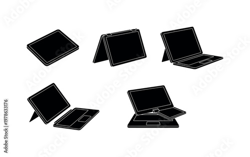 Convertible laptop folded as tablet, 360 hinge laptop tent mode, flip screen laptop stand mode, detachable keyboard tablet laptop,