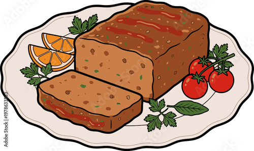 fresh raw meatloaf and vegetables served together as a healthy meal on a plate