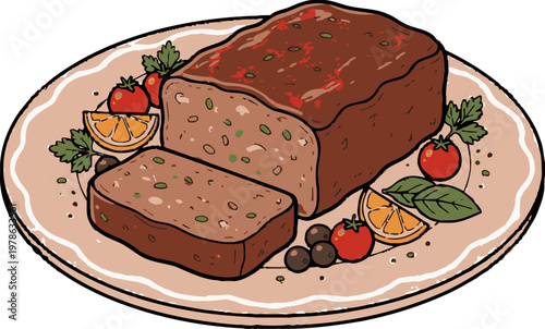 A fresh ham and cheese sandwich with meatloaf and vegetables served on a plate as a healthy meal