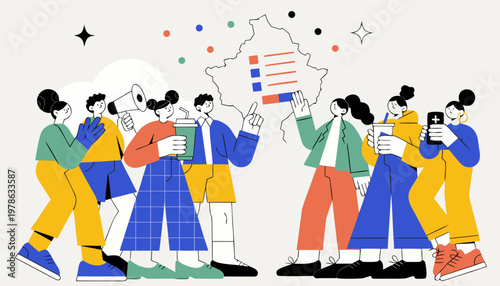 People communicating and interacting with each other using devices and gestures