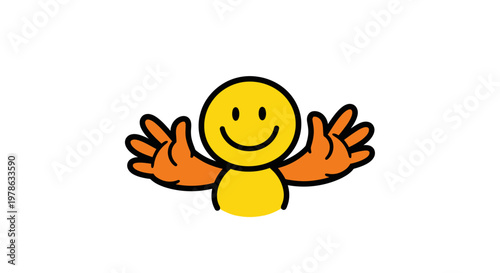 Smiling emoticon with open arms wide.