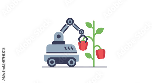 Robot arm picking red pepper plant.
