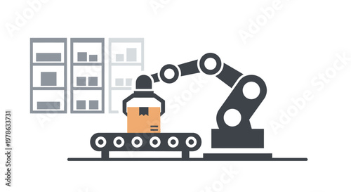Robot arm picking up box.