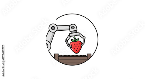 Robot arm picking up strawberry.