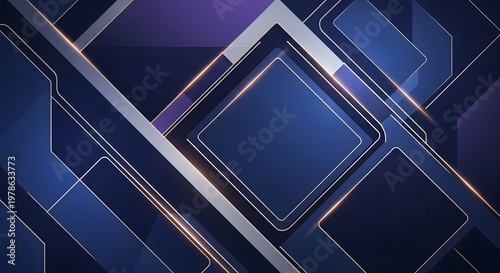 Modern Abstract Blue and Gold Geometric Tech Background with Squares