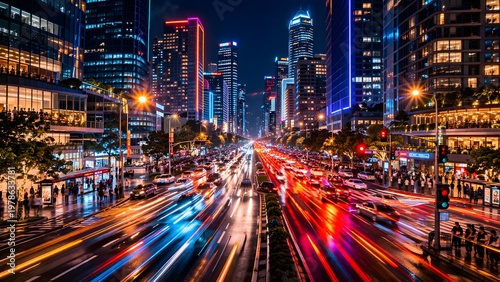 City traffic at night with light trails