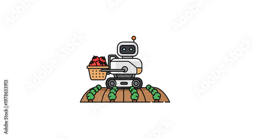 Robot holding basket of fresh produce.
