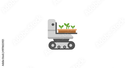 Robot holding a brown planter box.