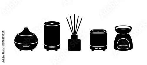 Essential oil diffuser round base device, ultrasonic aroma diffuser tall form, reed diffuser bottle with sticks, compact aroma