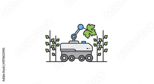 Robot holding green leaf outdoors.