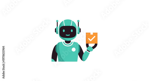 Robot Holding Orange Card Symbol.