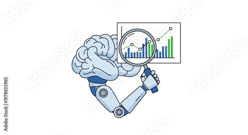 Robot Holding Magnifying Glass Brain.