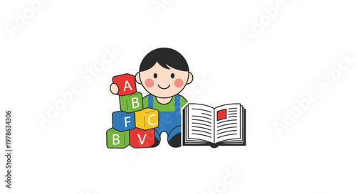 Little boy with colorful alphabet blocks.
