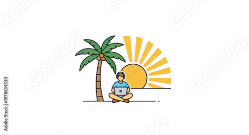 Man meditates under a palm tree.