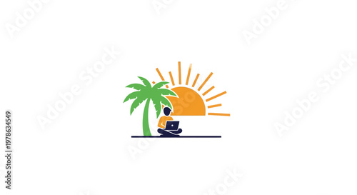 Man meditates under a palm tree.