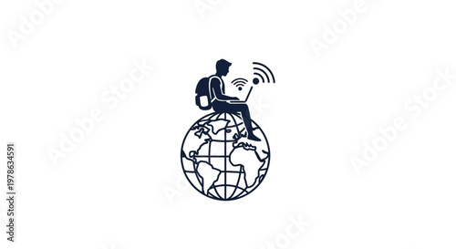 Man Riding Globe with Backpack.