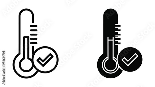 Thermometer icons with check marks indicating temperature suitability or approval