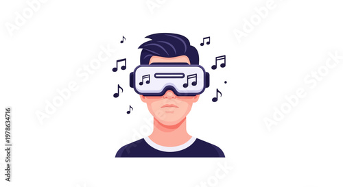 Man wearing virtual reality goggles headset.