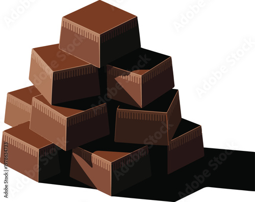 Composition of fudge squares arranged in a pyramid stack