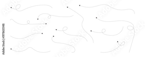 Curved Arrows Set, Smooth and Dashed Line Arrows for Direction, Emphasis. Vector illustration. 