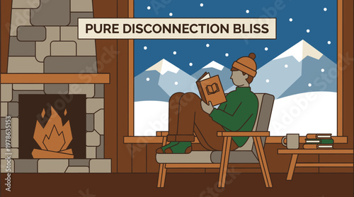 Cozy Winter Scene with Person Reading by Fireplace.