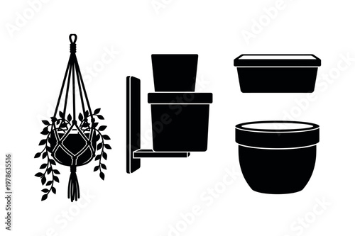 Hanging plant pot with trailing vine, macrame plant hanger suspended pot, wall mounted plant pot holder, window sill plant pot