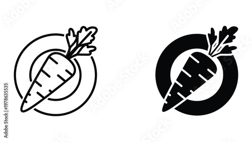 Contrasting visual styles of a carrot icon in different graphical treatments