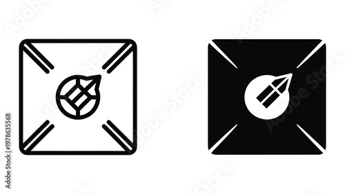 Contrast between light and dark versions of a logo with geometric and teardrop elements