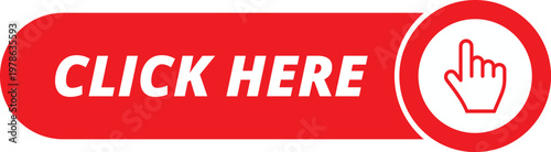 Red Click Here Button with Hand Cursor Icon ? Modern Call to Action Web UI Element Vector