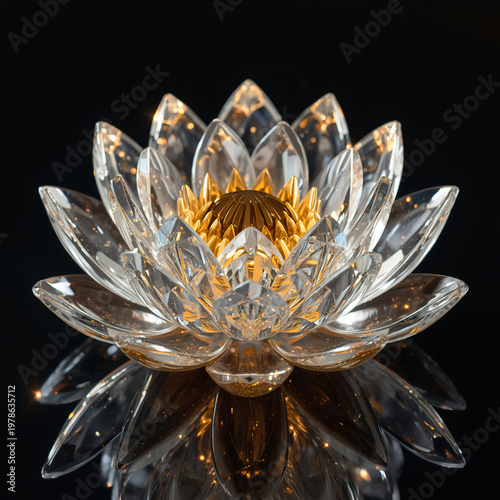 a pink lotus flower blooming slowly on calm water, sunrise golden light, ultra realistic, cinematic lighting, water reflection, soft fog